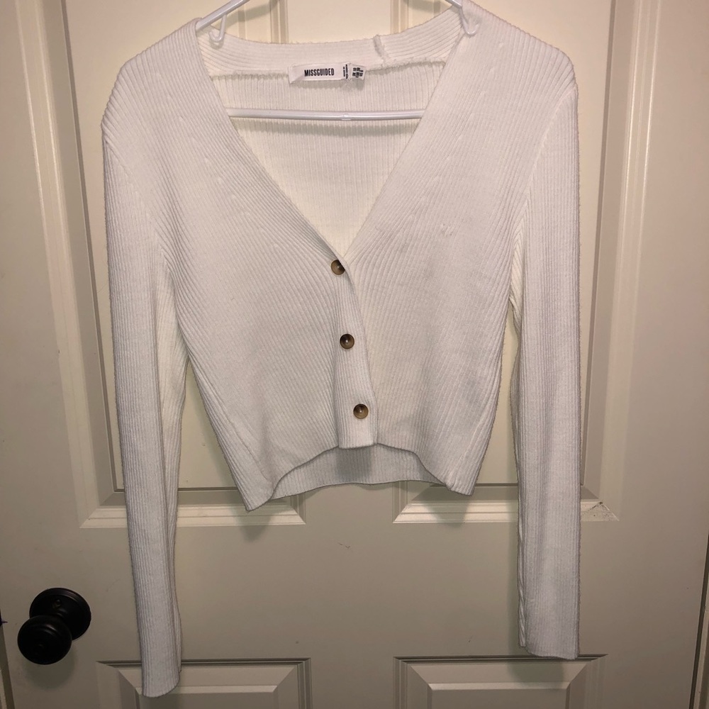 white button crop cardigan